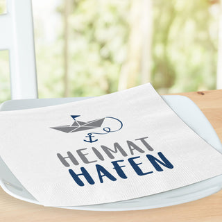 Servietten 'Ahoi' 2 Motive 80er Set 33x33cm 3-lagig Papierserviette stoffähnlich Anker Boot Hafen Tücher