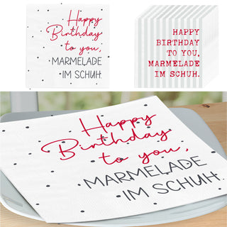 Servietten 'Marmelade' 2 Motive 80er Set 33x33cm 3-lagig Papierserviette stoffähnlich Tuch Geburtstagsmotiv