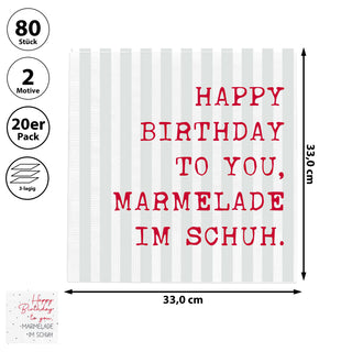 Servietten 'Marmelade' 2 Motive 80er Set 33x33cm 3-lagig Papierserviette stoffähnlich Tuch Geburtstagsmotiv