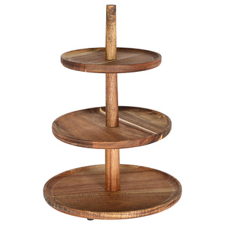 Etagere Holz 3 Etagen 26x35cm Akazienholz braun Servierplatte Serviergestell Gestell Teller Naturprodukt