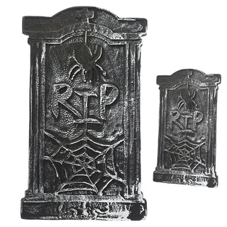 Grabstein 'RIP' 35x58x2,5cm Styropor Halloweendekoration Spinne Spinnennetz Friedhof Stein verwittert