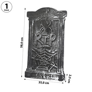 Grabstein 'RIP' 35x58x2,5cm Styropor Halloweendekoration Spinne Spinnennetz Friedhof Stein verwittert