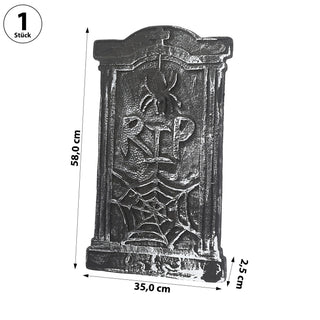 Grabstein 'RIP' 35x58x2,5cm Styropor Halloweendekoration Spinne Spinnennetz Friedhof Stein verwittert