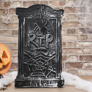 Grabstein 'RIP' 35x58x2,5cm Styropor Halloweendekoration Spinne Spinnennetz Friedhof Stein verwittert