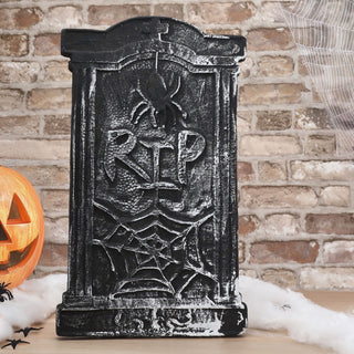 Grabstein 'RIP' 35x58x2,5cm Styropor Halloweendekoration Spinne Spinnennetz Friedhof Stein verwittert