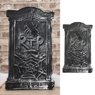 Grabstein 'RIP' 35x58x2,5cm Styropor Halloweendekoration Spinne Spinnennetz Friedhof Stein verwittert