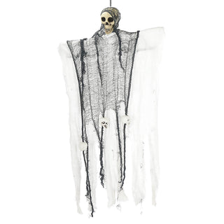 Halloween Sensenmann zum Aufhängen weiß H100cm Kunststoff Polyester Halloween-Party Skelett Deko-Aufhänger