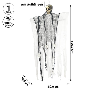 Halloween Sensenmann zum Aufhängen weiß H100cm Kunststoff Polyester Halloween-Party Skelett Deko-Aufhänger