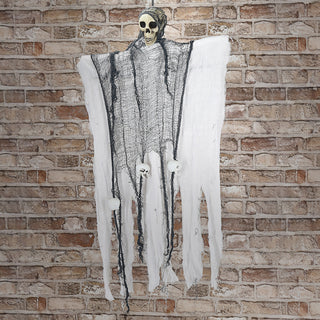 Halloween Sensenmann zum Aufhängen weiß H100cm Kunststoff Polyester Halloween-Party Skelett Deko-Aufhänger