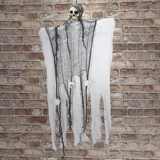 Halloween Sensenmann zum Aufhängen weiß H100cm Kunststoff Polyester Halloween-Party Skelett Deko-Aufhänger