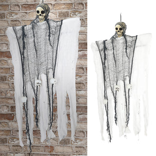 Halloween Sensenmann zum Aufhängen weiß H100cm Kunststoff Polyester Halloween-Party Skelett Deko-Aufhänger