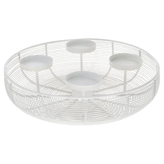 Adventskranz Strebenoptik weiß Eisen Ø36,5x10cm Metall-Kerzenhalter Weihnachtsdekoration Adventskerzen Gitterschalenform für 4 Kerzen