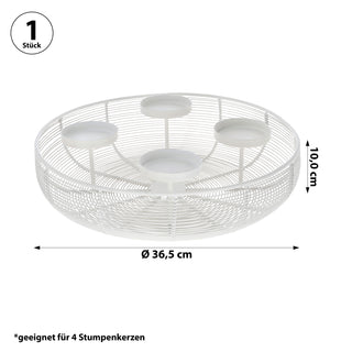 Adventskranz Strebenoptik weiß Eisen Ø36,5x10cm Metall-Kerzenhalter Weihnachtsdekoration Adventskerzen Gitterschalenform für 4 Kerzen