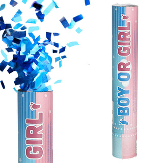 Party-Popper 'Boy or Girl' für Mädels/Jungs 30cm Papier rosa/hellblau Konfettikanone Konfettiregen Geburt Junge ohne Pyrotechnik 5-8m