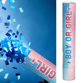Party-Popper 'Boy or Girl' für Mädels/Jungs 30cm Papier rosa/hellblau Konfettikanone Konfettiregen Geburt Junge ohne Pyrotechnik 5-8m