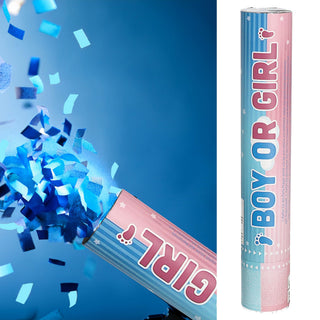 Party-Popper 'Boy or Girl' für Mädels/Jungs 30cm Papier rosa/hellblau Konfettikanone Konfettiregen Geburt Junge ohne Pyrotechnik 5-8m