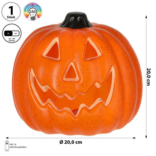 LED Halloween Kürbis Lampe Kunststoff schwarz orange 20x20cm batteriebetrieben rot grün blau blinkend