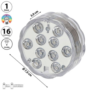 LED Unterwasserlicht Farbwechsel 10 RGB LEDs Ø7m Kunststoff IP68 16 Farben Fernbedienung batteriebetrieben