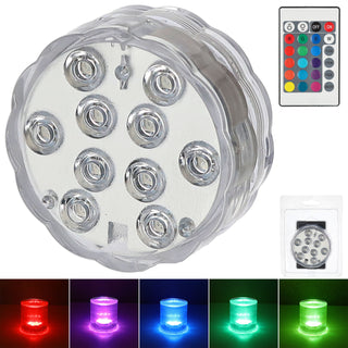 LED Unterwasserlicht Farbwechsel 10 RGB LEDs Ø7m Kunststoff IP68 16 Farben Fernbedienung batteriebetrieben