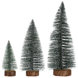 Tannenbaum auf Holzfuss mit Schnee 8er Set | 10-20cm 3 Größen Kunststoff Kiefer grün | Tanne Weihnachtsbaum Wald Deko-Baum