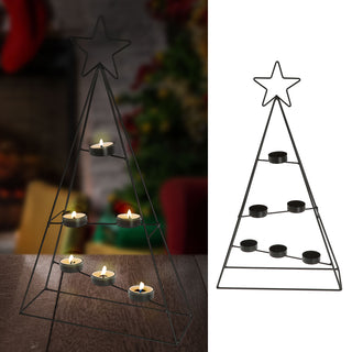 Teelichthalter Tannenbaum Stern für 6 Teelichter 29x52x10cm Eisen Weihnachtsbaum-Kerzenständer Metallkerzenhalter