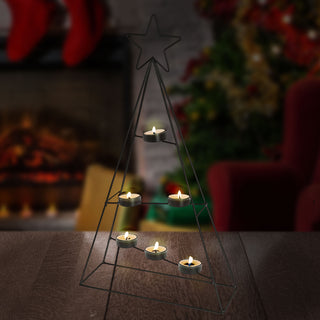 Teelichthalter Tannenbaum Stern für 6 Teelichter 29x52x10cm Eisen Weihnachtsbaum-Kerzenständer Metallkerzenhalter