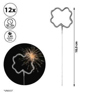 12x Wunderkerze 0-9/Kleeblatt/Stern/Herz 18cm Brenndauer 30-35 sek. Feuerwerkskörper Tortenstecker Partydeko Sternspitzer