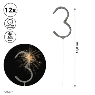 12x Wunderkerze 0-9/Kleeblatt/Stern/Herz 18cm Brenndauer 30-35 sek. Feuerwerkskörper Tortenstecker Partydeko Sternspitzer