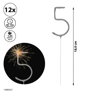 12x Wunderkerze 0-9/Kleeblatt/Stern/Herz 18cm Brenndauer 30-35 sek. Feuerwerkskörper Tortenstecker Partydeko Sternspitzer