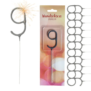 12x Wunderkerze 0-9/Kleeblatt/Stern/Herz 18cm Brenndauer 30-35 sek. Feuerwerkskörper Tortenstecker Partydeko Sternspitzer