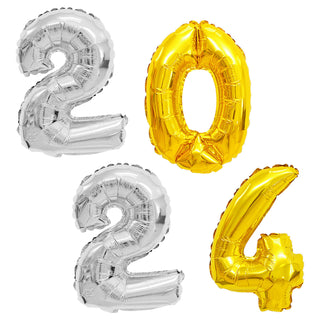 Ballongas Set 2024 Folienballon Zahlen 2x2 silber 1x0 + 1x4 gold Heliumflasche 140L Gasfüllung für 20 Ballons