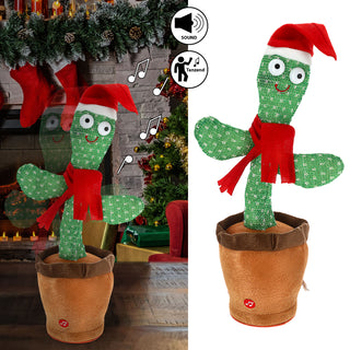 Kaktus Sound Bewegung Xmas-Design Polyester 16x30x11cm 60 verschiedene Songs Lichteffekt Bewegung Aufnahme- und Wiedergabefunktion An-/Ausschalter batteriebetrieben