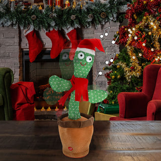 Kaktus Sound Bewegung Xmas-Design Polyester 16x30x11cm 60 verschiedene Songs Lichteffekt Bewegung Aufnahme- und Wiedergabefunktion An-/Ausschalter batteriebetrieben