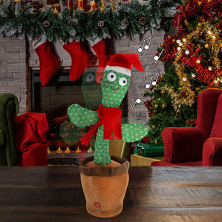 Kaktus Sound Bewegung Xmas-Design Polyester 16x30x11cm 60 verschiedene Songs Lichteffekt Bewegung Aufnahme- und Wiedergabefunktion An-/Ausschalter batteriebetrieben