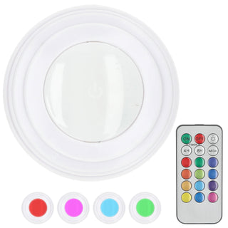 LED Leuchten 5er Set zum Kleben weiß RGB 12 Farben Ø7cm Kunststoff Touch-Schalter Fernbedienung Timerfunktion batteriebetrieben Nachtlicht