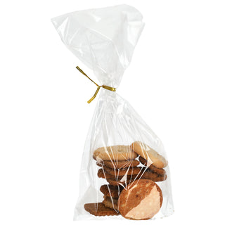 Gebäcktüten 10er Set Folie 14x26x4cm Klarsichttüte Verschluss gold Bodenbeutel lebensmittelecht Tüten