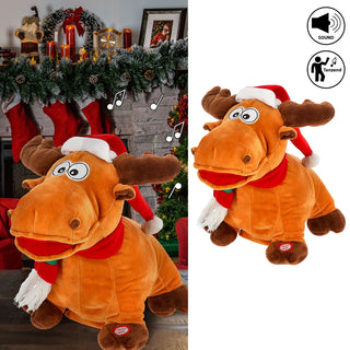 Elch interaktiv Sound Bewegung H27cm ABS PP Polyester Weihnachtselch Zwerg Adventsdeko Weihnachtsdeko An-/Ausschalter