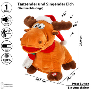 Elch interaktiv Sound Bewegung H27cm ABS PP Polyester Weihnachtselch Zwerg Adventsdeko Weihnachtsdeko An-/Ausschalter
