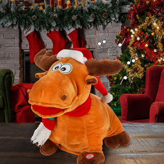 Elch interaktiv Sound Bewegung H27cm ABS PP Polyester Weihnachtselch Zwerg Adventsdeko Weihnachtsdeko An-/Ausschalter