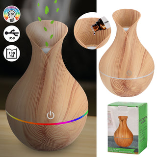 Aroma Diffusor LED Beleuchtung Farbwechsel USB-Kabel Holzoptik 10x15cm Tank 130ml Wellness Luftbefeuchtung Aromatherapie