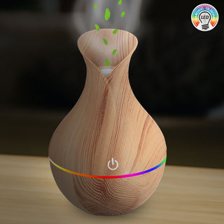 Aroma Diffusor LED Beleuchtung Farbwechsel USB-Kabel Holzoptik 10x15cm Tank 130ml Wellness Luftbefeuchtung Aromatherapie