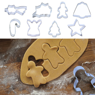 Keksausstecher Xmas 8er Set Edelstahl 7cm Komet Stern Engel Tannenbaum Schneemann Glocke Stock Weihnachten Ausstecher Ausstechform