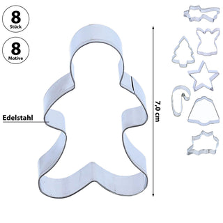 Keksausstecher Xmas 8er Set Edelstahl 7cm Komet Stern Engel Tannenbaum Schneemann Glocke Stock Weihnachten Ausstecher Ausstechform