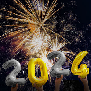 Folienballon Set 2024 Ballon Zahlen 2x2 silber 1x0 + 1x4 gold Luftballons Silvester Jahreswechsel Ballondekoration