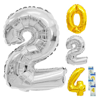 Folienballon Set 2024 Ballon Zahlen 2x2 silber 1x0 + 1x4 gold Luftballons Silvester Jahreswechsel Ballondekoration