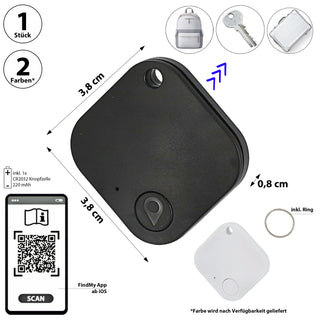Smartfinder Schlüsselfinder 'FindmyApp' 4x4cm ABS inkl. Anhänger ab iOS14 batterietrieben Tracker Ortung Keyfinder