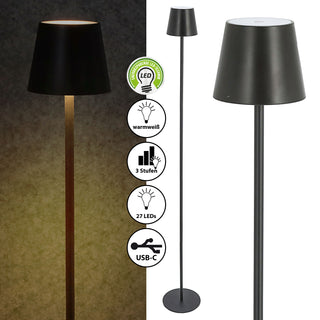 LED Stehleuchte weiß/schwarz 27 LEDs 10x120cm USB zu USB-C Ladekabel Touchfunktion stufenlos dimmbar warmweiß Stehlampe