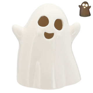 LED Halloween Geist mit Beleuchtung 12,5x15cm Porzellan LED warmweiß batteriebetrieben Stimmungslicht Mottobeleuchtung