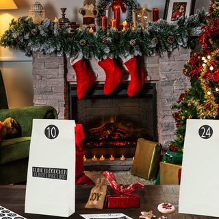 Adventskalender DIY Bastelset 68tlg. schwarz weiß Papiertüten 10x23x6cm Sticker Ø2,5cm Zahlen Symbole Sprüche Geschenktüten Tüten