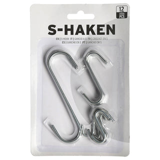 12/144x S-Haken Set 3 Größen Eisen silber Doppelhaken Metallhaken s-förmig Haken zum Aufhängen